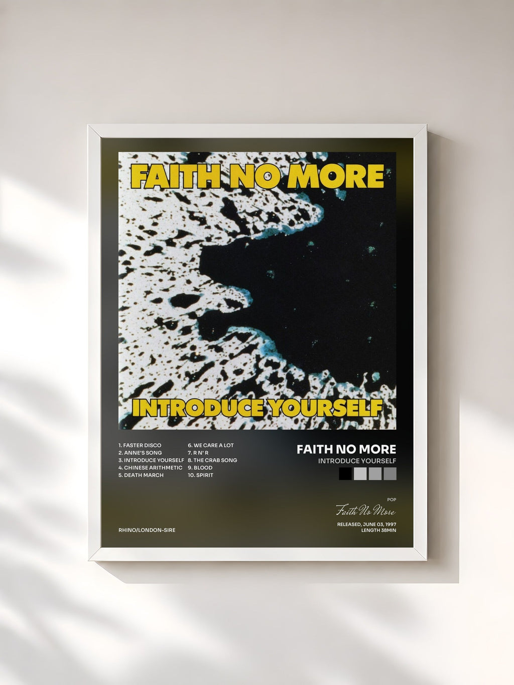 #blanc Introduce Yourself di Faith No More in stampa incorniciata, cornice bianca, stampata e incorniciata in Francia