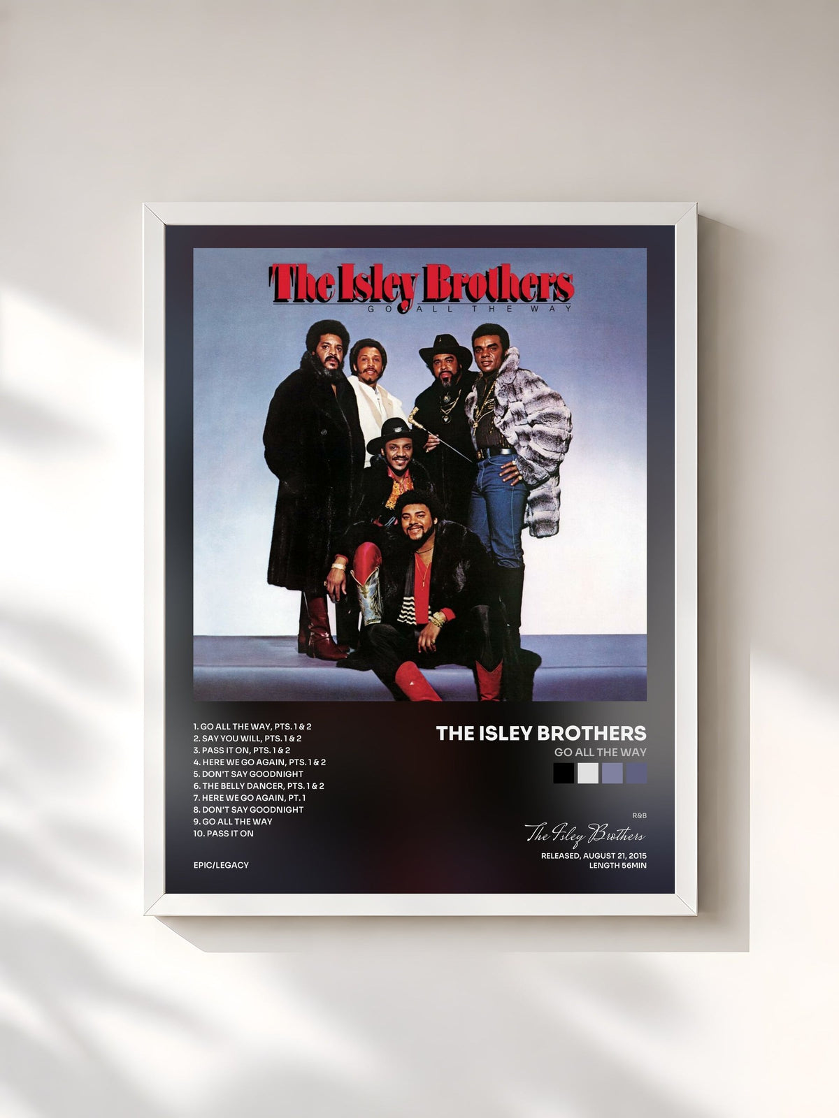#blanc Tableau de l'album Go All the Way de The Isley Brothers, cadre blanc, imprimé et encadré en France