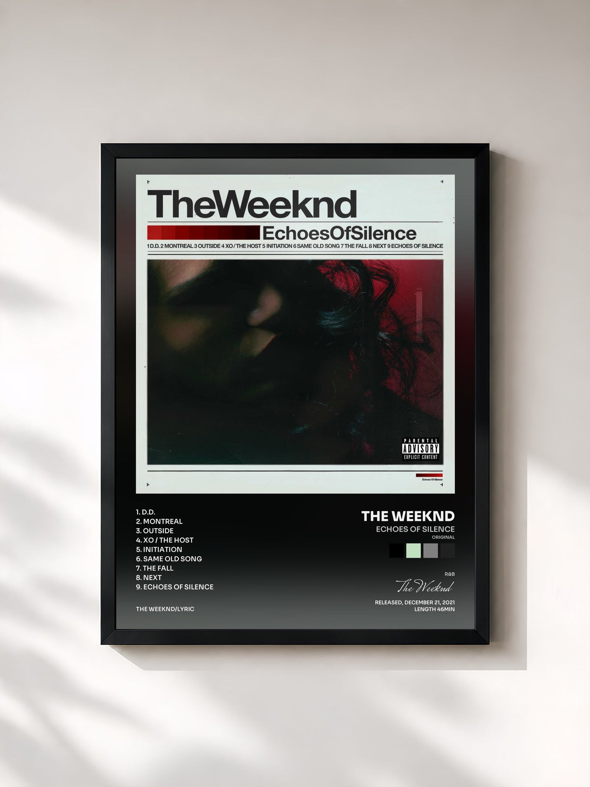 #noir Tableau de l'album Echoes Of Silence (Original) de The Weeknd, cadre noir, imprimé et encadré en France
