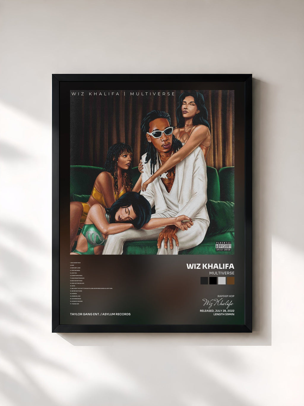#noir Tableau de l'album Multiverse de Wiz Khalifa, cadre noir, imprimé et encadré en France