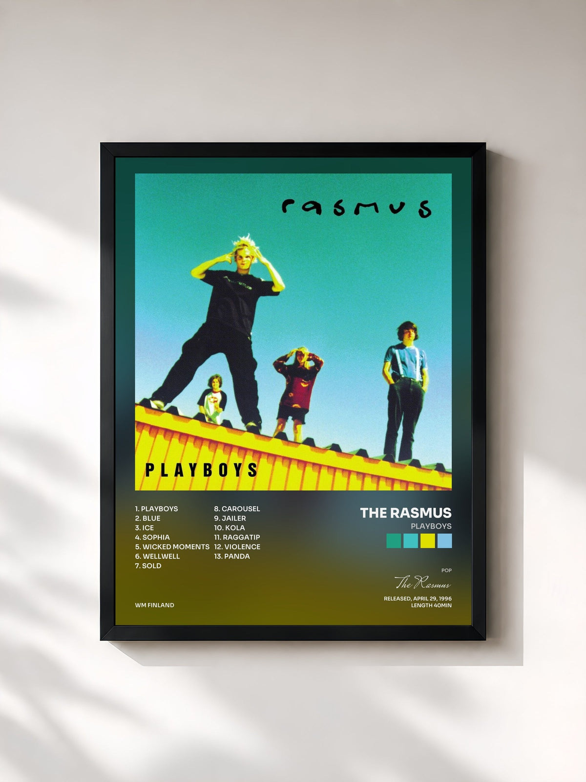 #noir Tableau de l'album Playboys de The Rasmus, cadre noir, imprimé et encadré en France