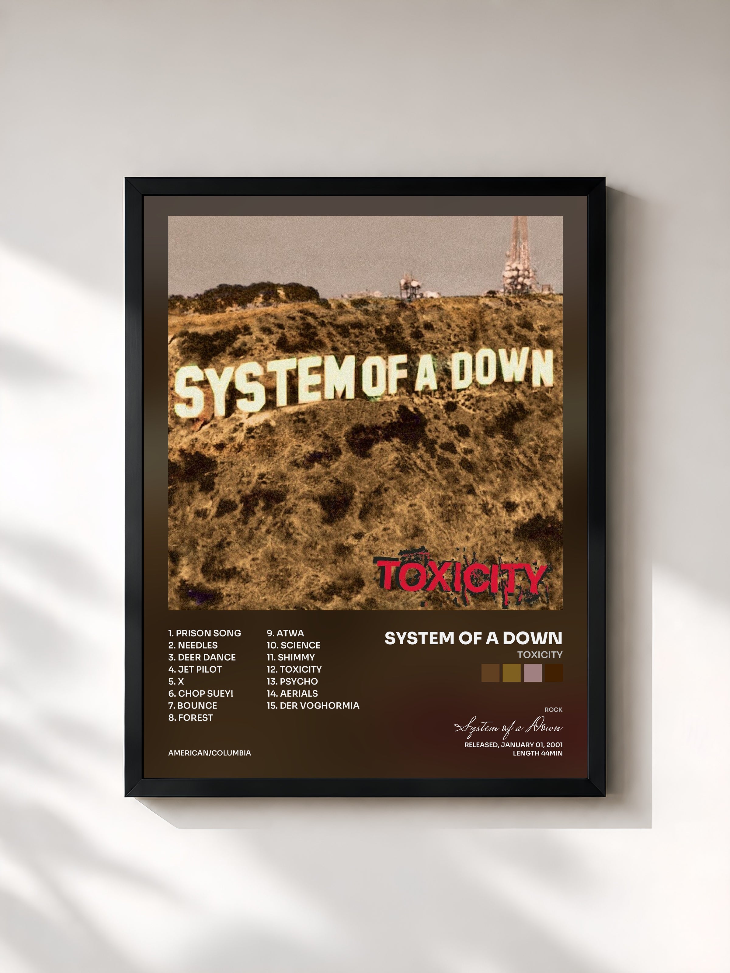 #noir Tableau de l'album Toxicity de System of a Down, cadre noir, imprimé et encadré en France