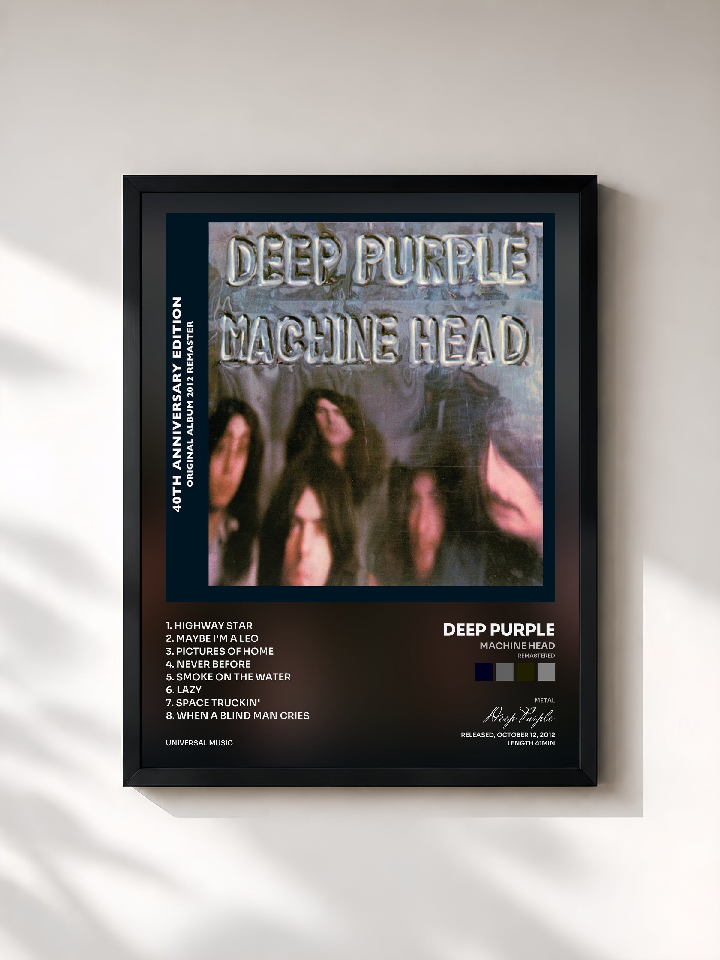 #noir Tableau de l'album Machine Head (Remastered) de Deep Purple, cadre noir, imprimé et encadré en France