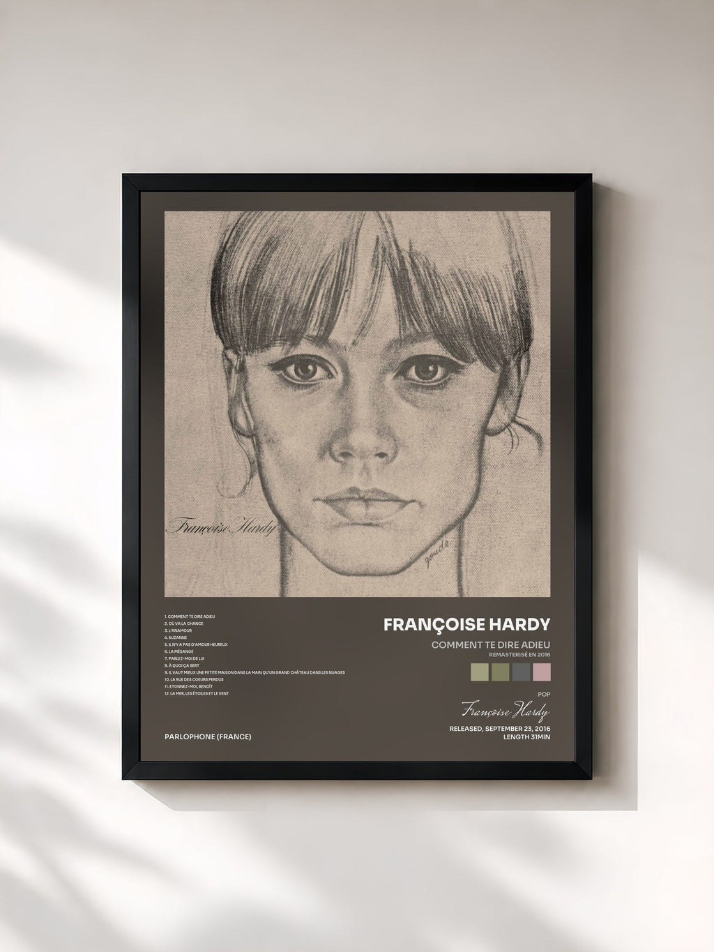 #noir Comment te dire adieu (Remasterisé en 2016) von Françoise Hardy als gerahmter Kunstdruck, schwarzer Rahmen, gedruckt und gerahmt in Frankreich