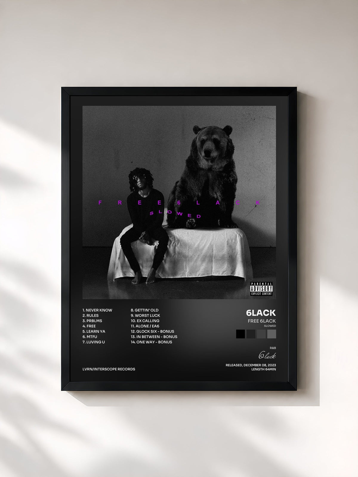 #noir FREE 6LACK (Slowed) by 6lack as a framed art print, black frame, printed and framed in France
