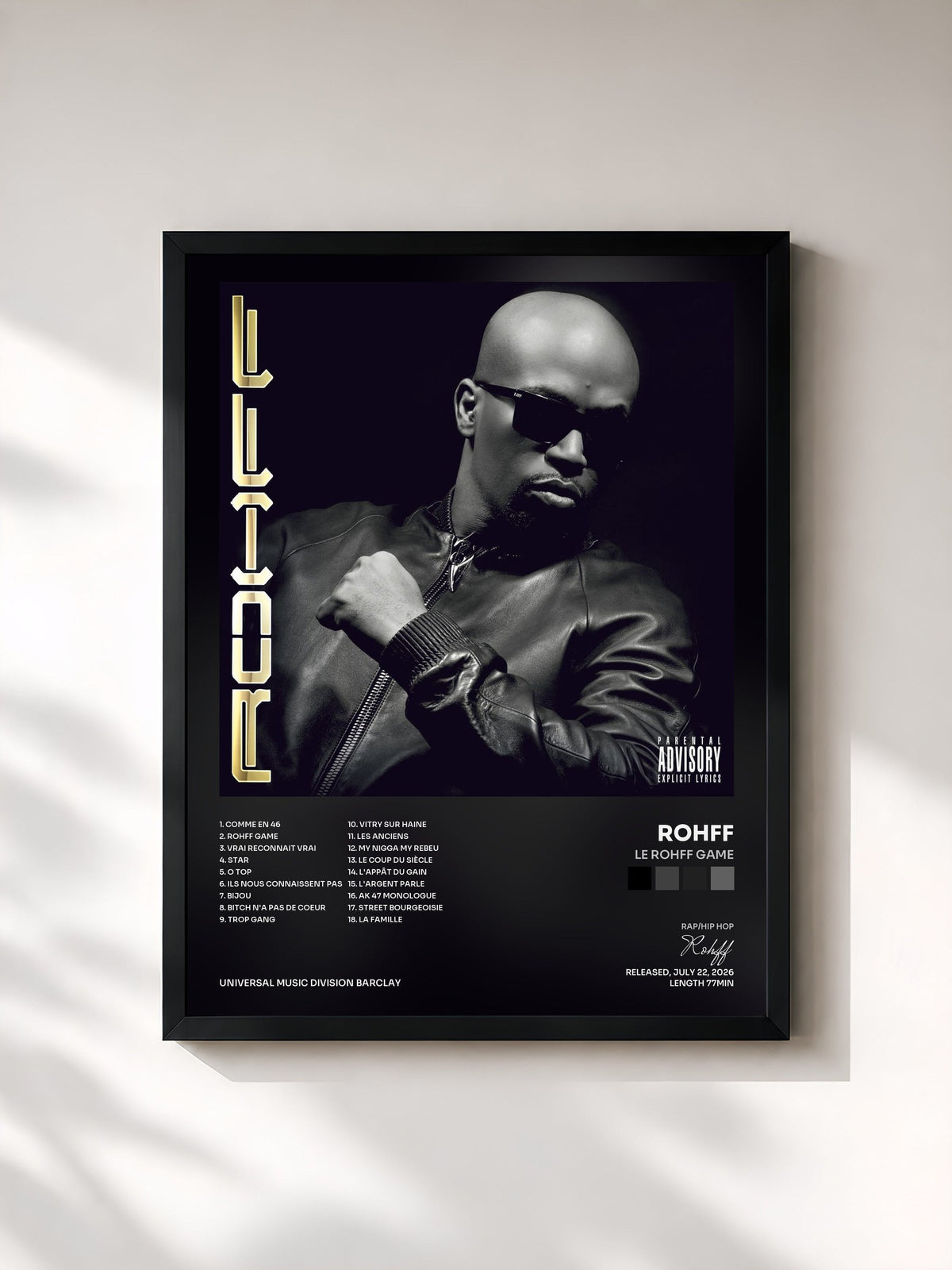 #noir Le Rohff Game de Rohff en lámina enmarcada, marco negro, impresa y enmarcada en Francia