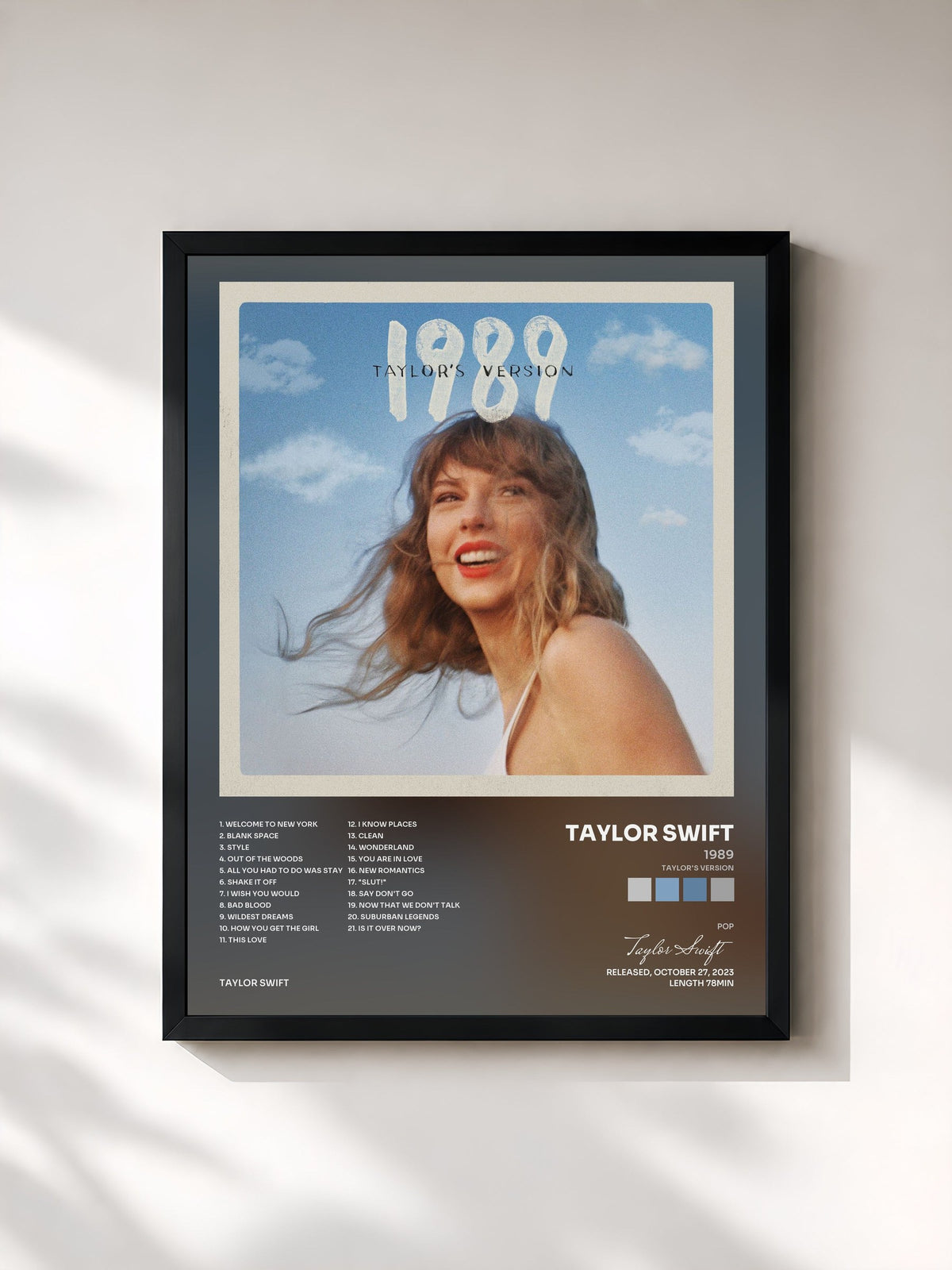 #noir Tableau de l'album 1989 (Taylor's Version) de Taylor Swift, cadre noir, imprimé et encadré en France