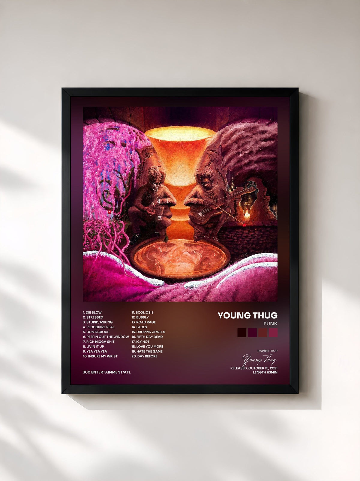 #noir Tableau de l'album Punk de Young Thug, cadre noir, imprimé et encadré en France