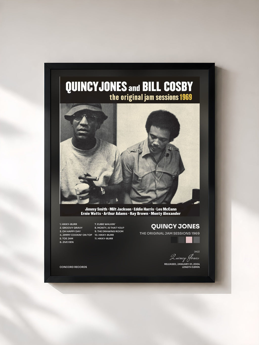 #noir The Original Jam Sessions 1969 de Quincy Jones en lámina enmarcada, marco negro, impresa y enmarcada en Francia