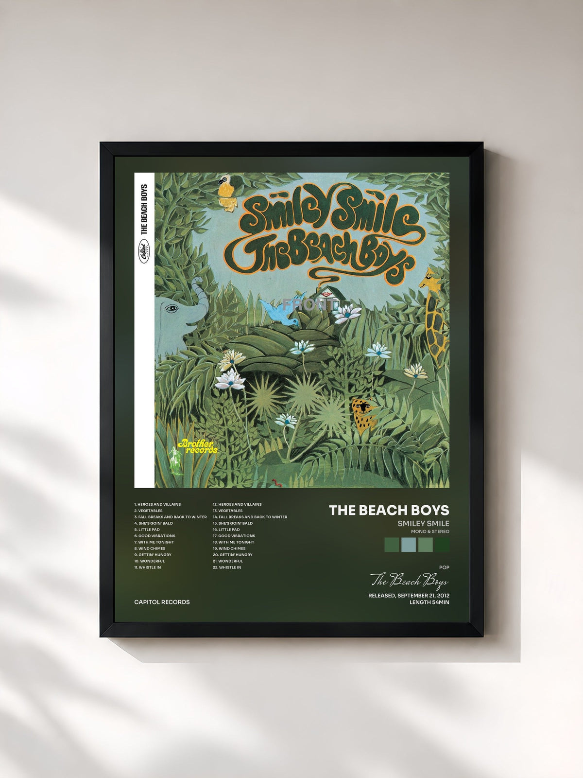 #noir Tableau de l'album Smiley Smile (Mono & Stereo) de The Beach Boys, cadre noir, imprimé et encadré en France