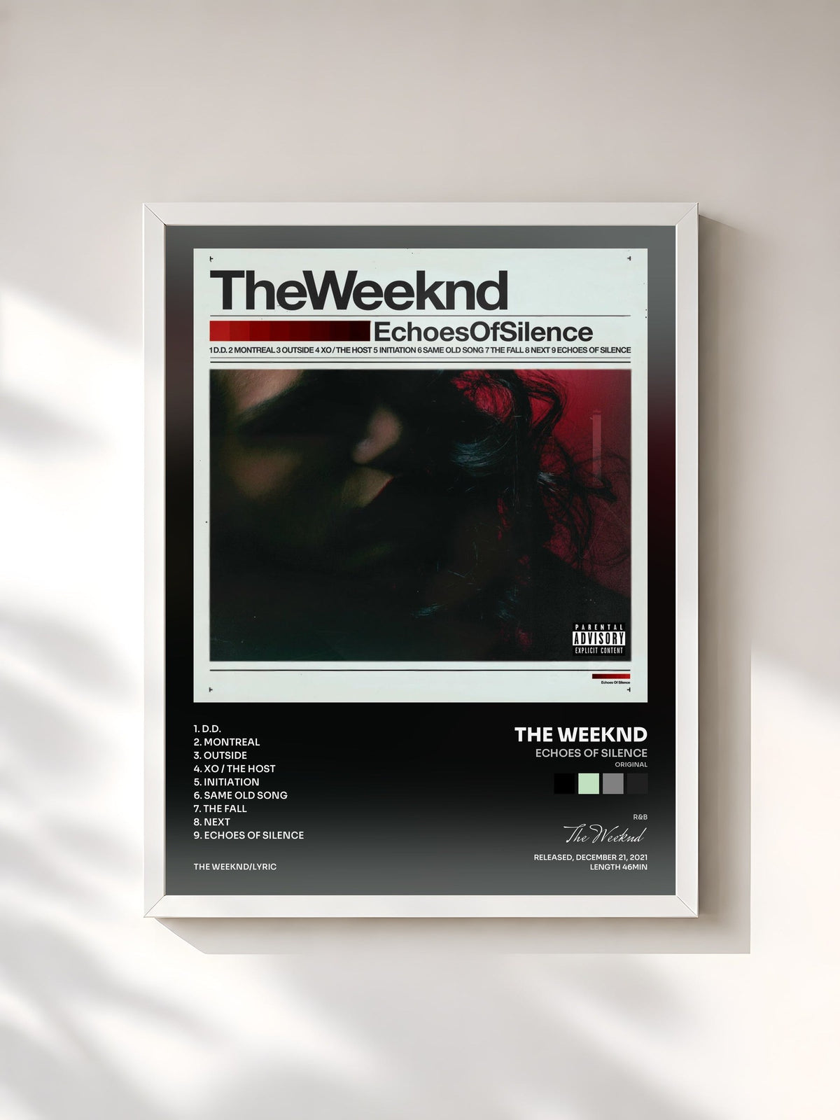 #blanc Tableau de l'album Echoes Of Silence (Original) de The Weeknd, cadre blanc, imprimé et encadré en France