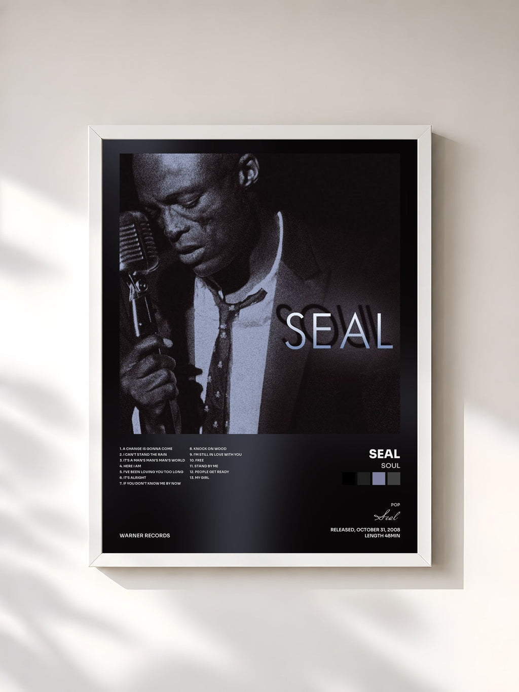 #blanc Soul de Seal en lámina enmarcada, marco blanco, impresa y enmarcada en Francia