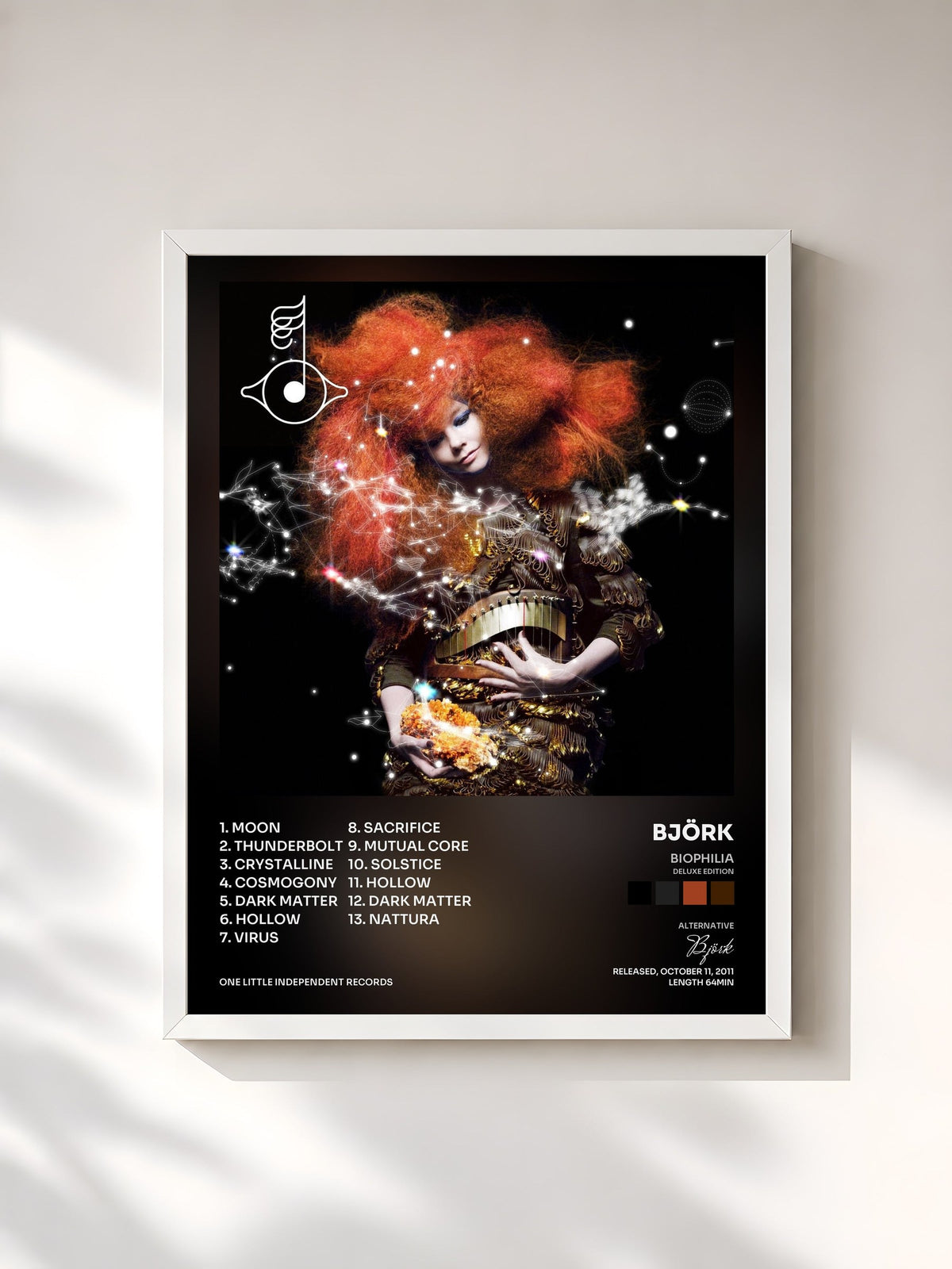 #blanc Tableau de l'album Biophilia (Deluxe Edition) de Björk, cadre blanc, imprimé et encadré en France