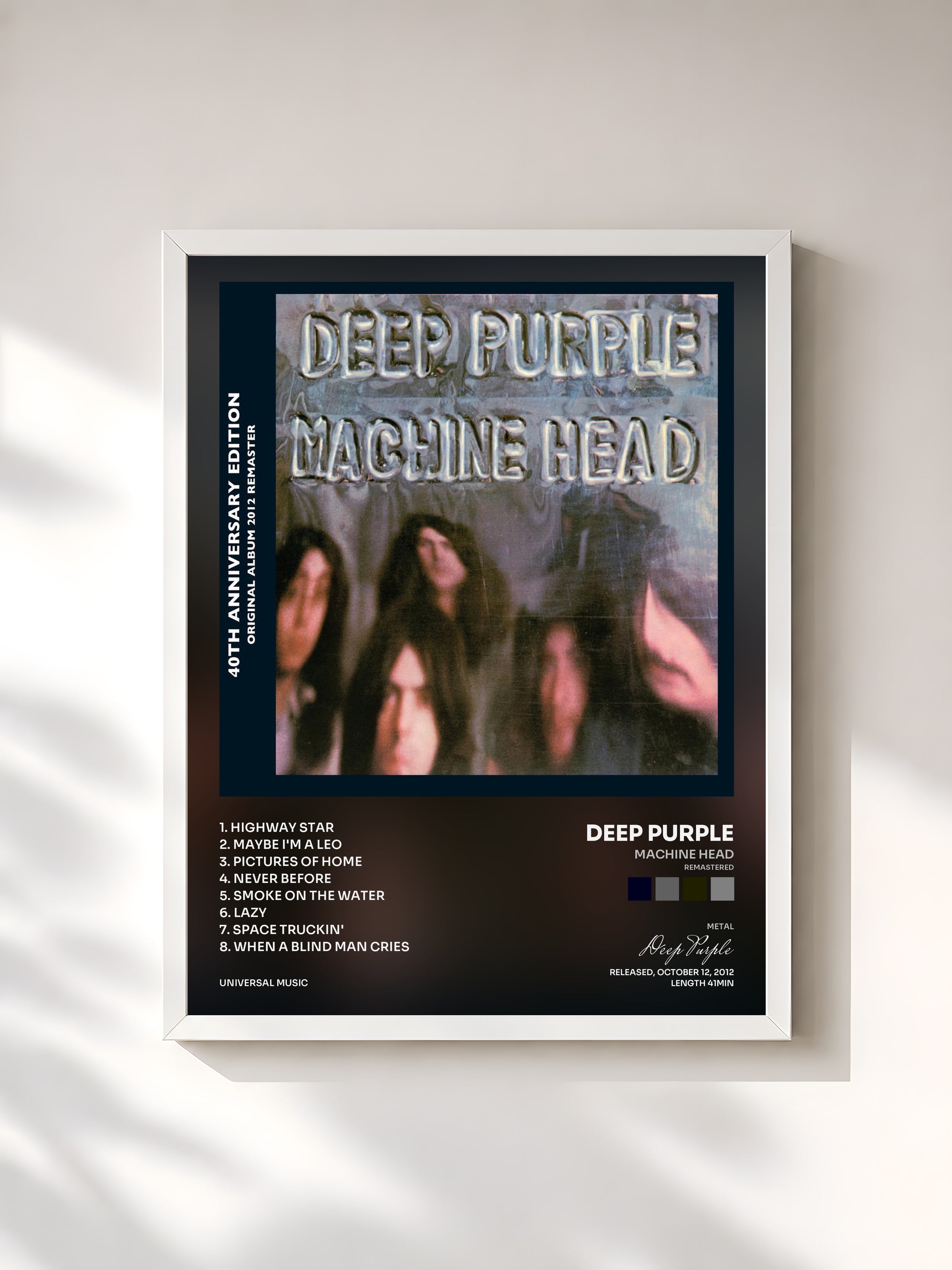 #blanc Tableau de l'album Machine Head (Remastered) de Deep Purple, cadre blanc, imprimé et encadré en France