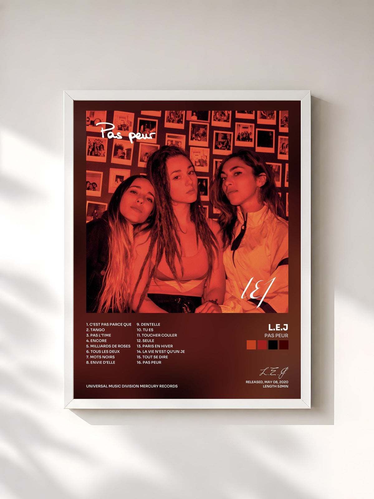 #blanc Tableau de l'album Pas Peur de L.E.J, cadre blanc, imprimé et encadré en France