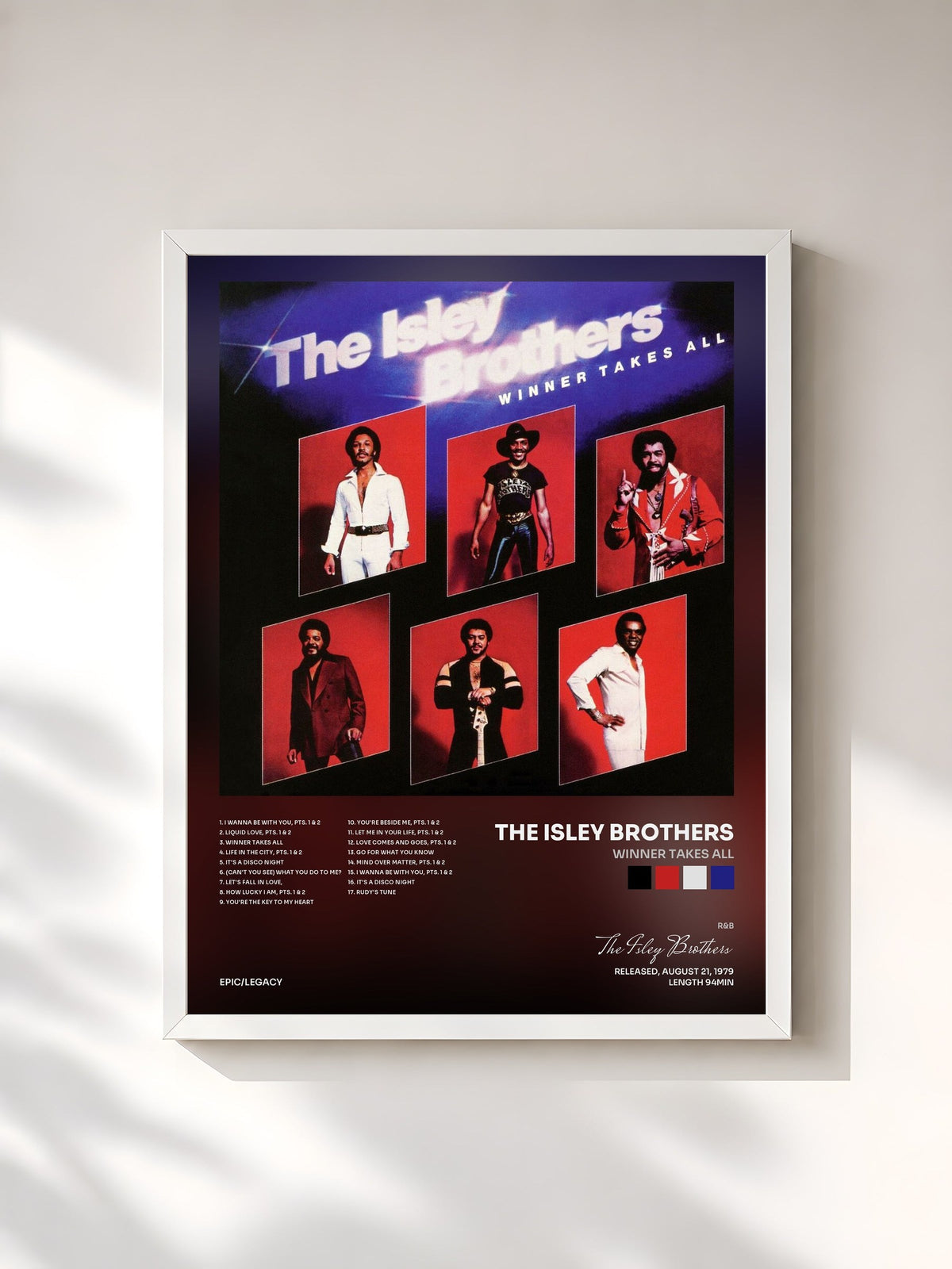 #blanc Winner Takes All di The Isley Brothers in stampa incorniciata, cornice bianca, stampata e incorniciata in Francia