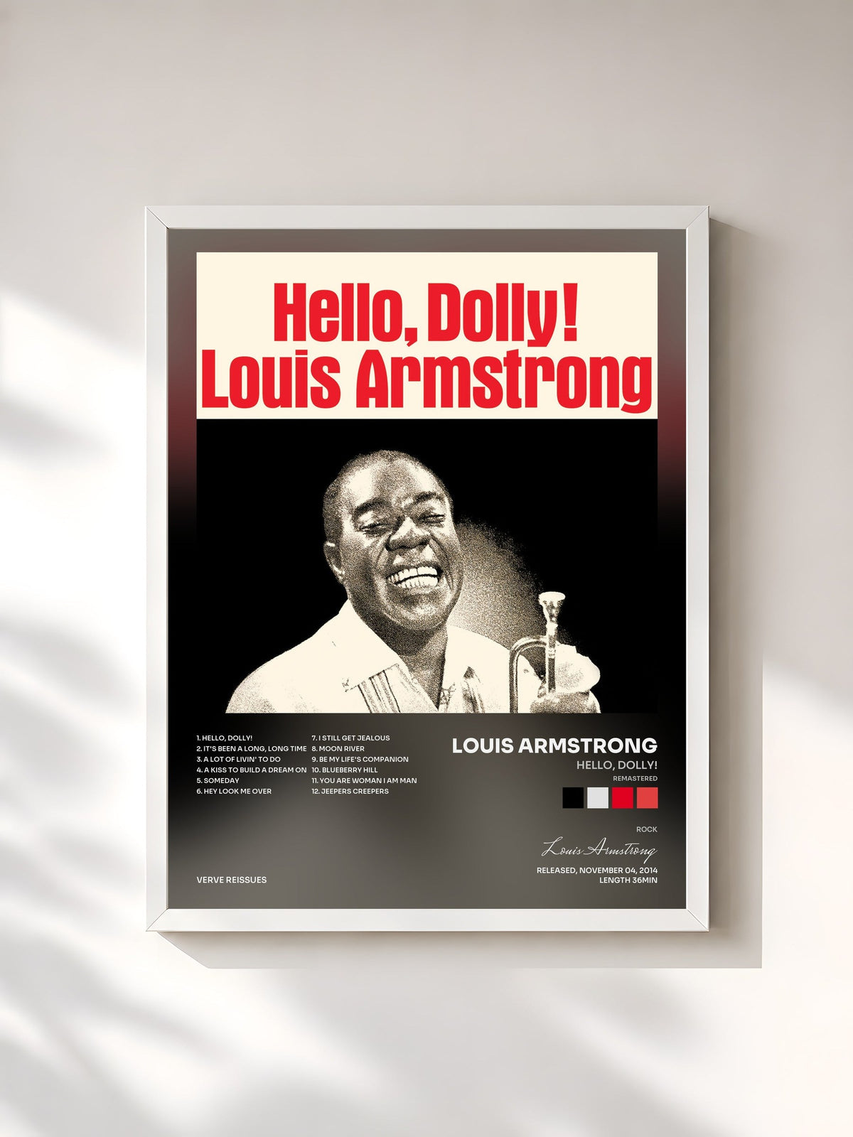 #blanc Tableau de l'album Hello, Dolly! (Remastered) de Louis Armstrong, cadre blanc, imprimé et encadré en France