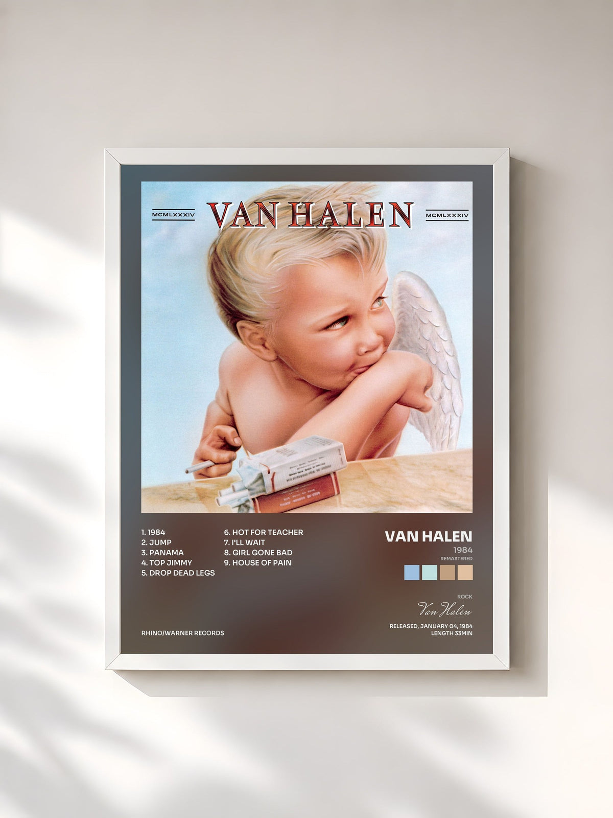 #blanc Tableau de l'album 1984 (Remastered) de Van Halen, cadre blanc, imprimé et encadré en France