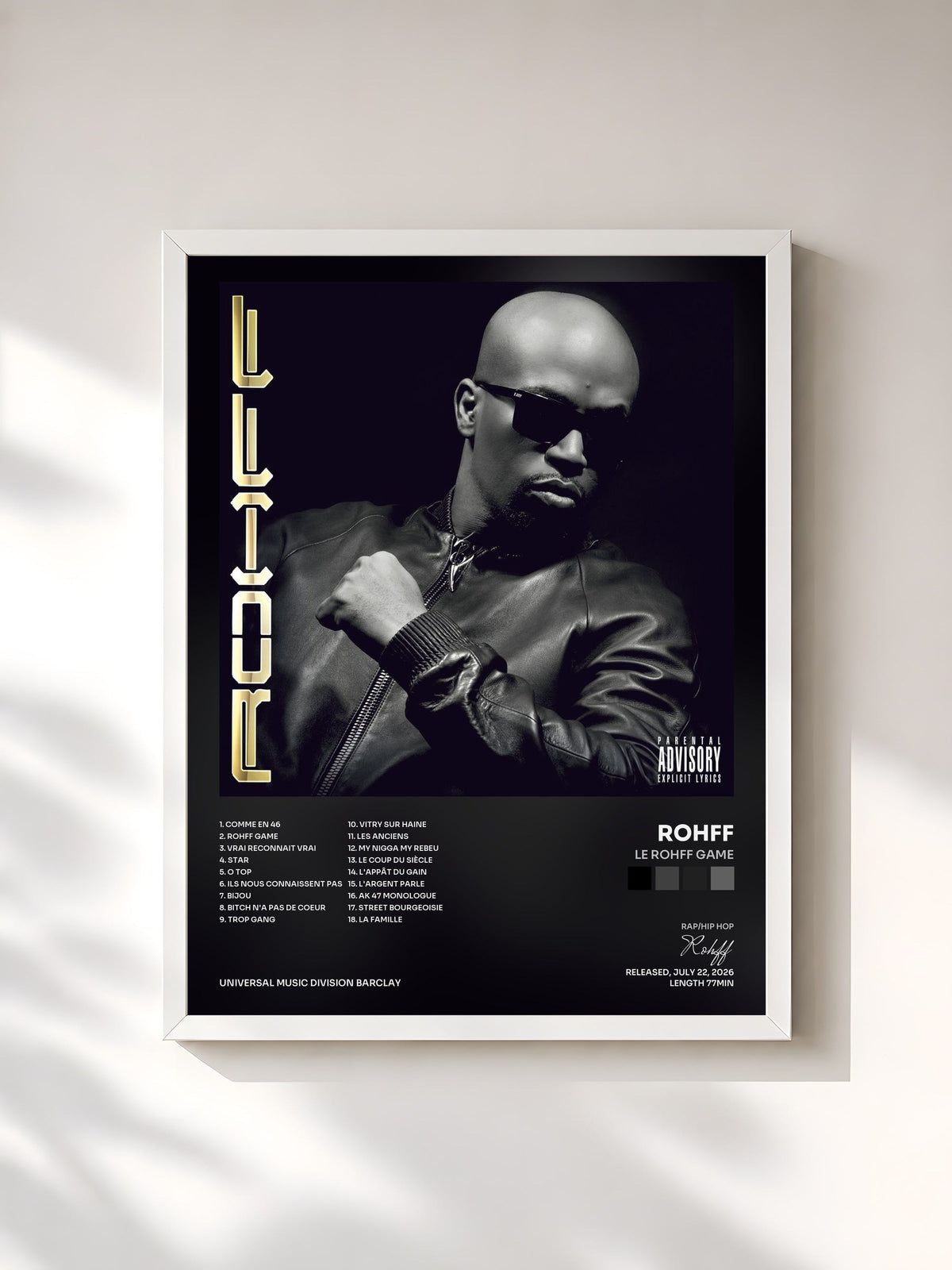 #blanc Le Rohff Game de Rohff en lámina enmarcada, marco blanco, impresa y enmarcada en Francia