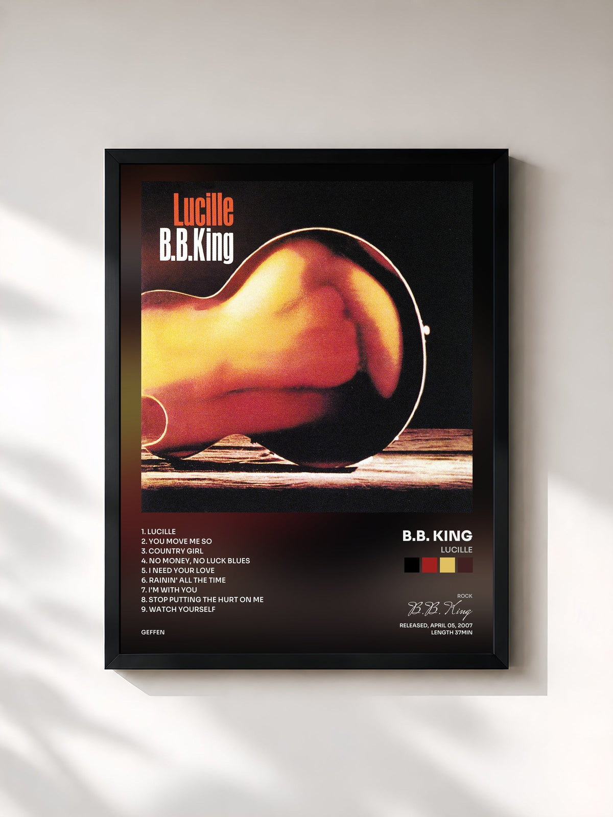 #noir Lucille de B.B. King en lámina enmarcada, marco negro, impresa y enmarcada en Francia