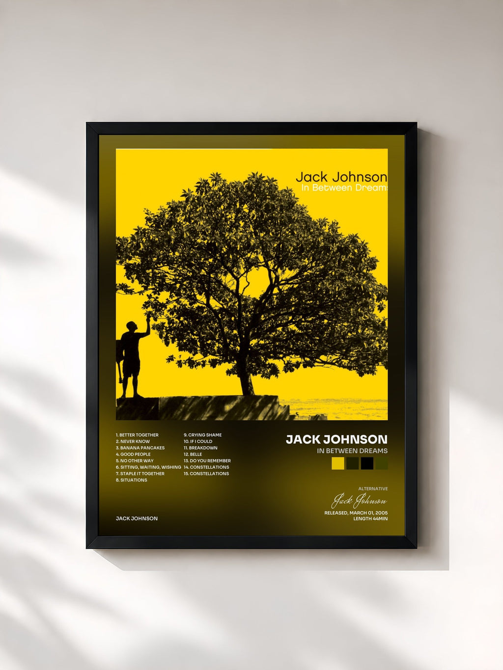 #noir Tableau de l'album In Between Dreams de Jack Johnson, cadre noir, imprimé et encadré en France