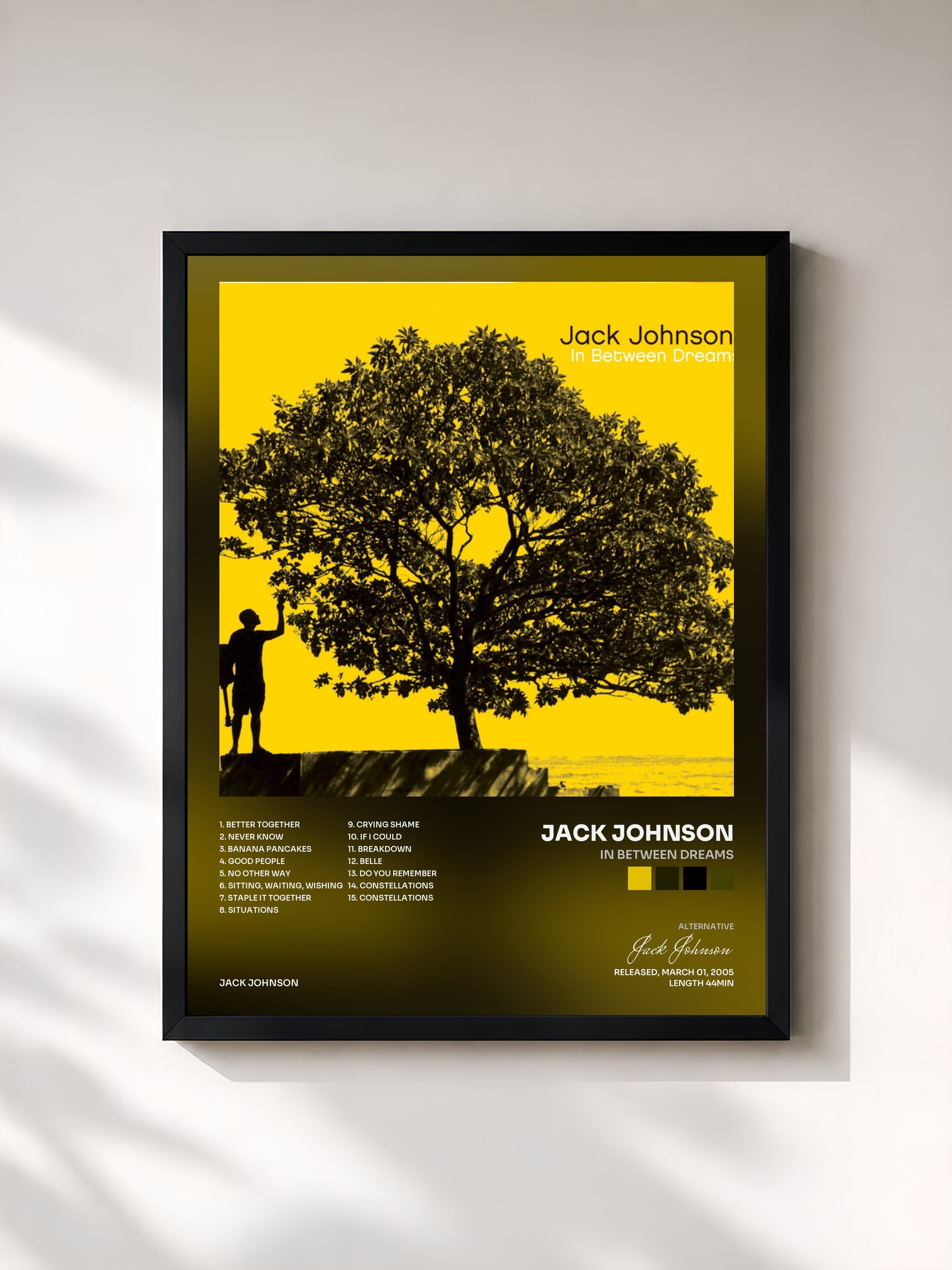 #noir Tableau de l'album In Between Dreams de Jack Johnson, cadre noir, imprimé et encadré en France