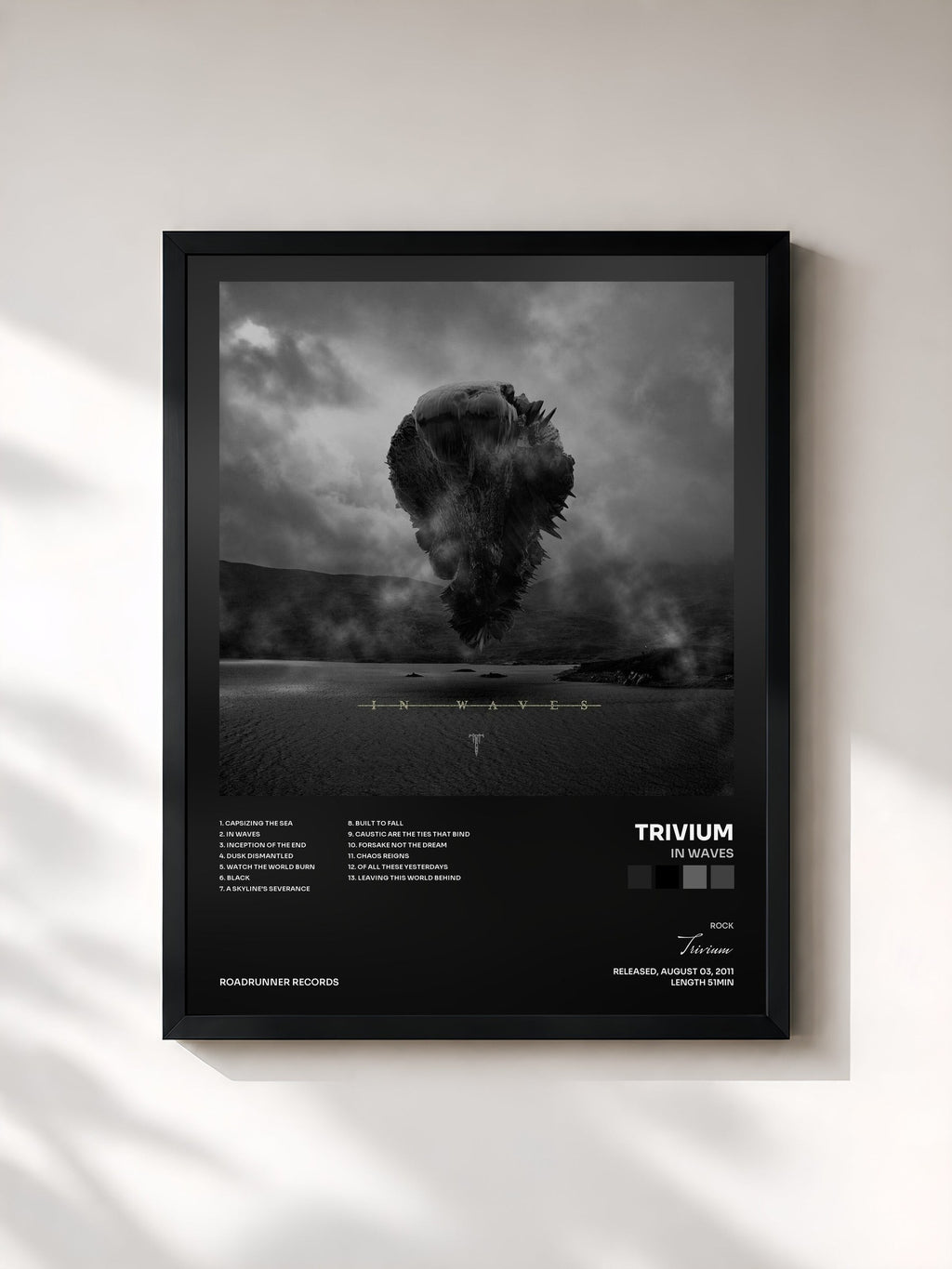 #noir Tableau de l'album In Waves de Trivium, cadre noir, imprimé et encadré en France