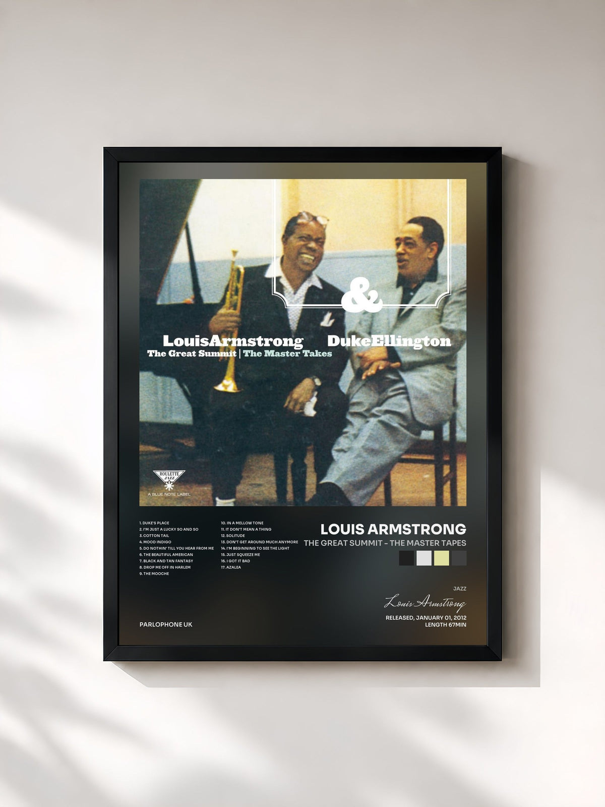 #noir Tableau de l'album The Great Summit - The Master Tapes de Louis Armstrong, cadre noir, imprimé et encadré en France