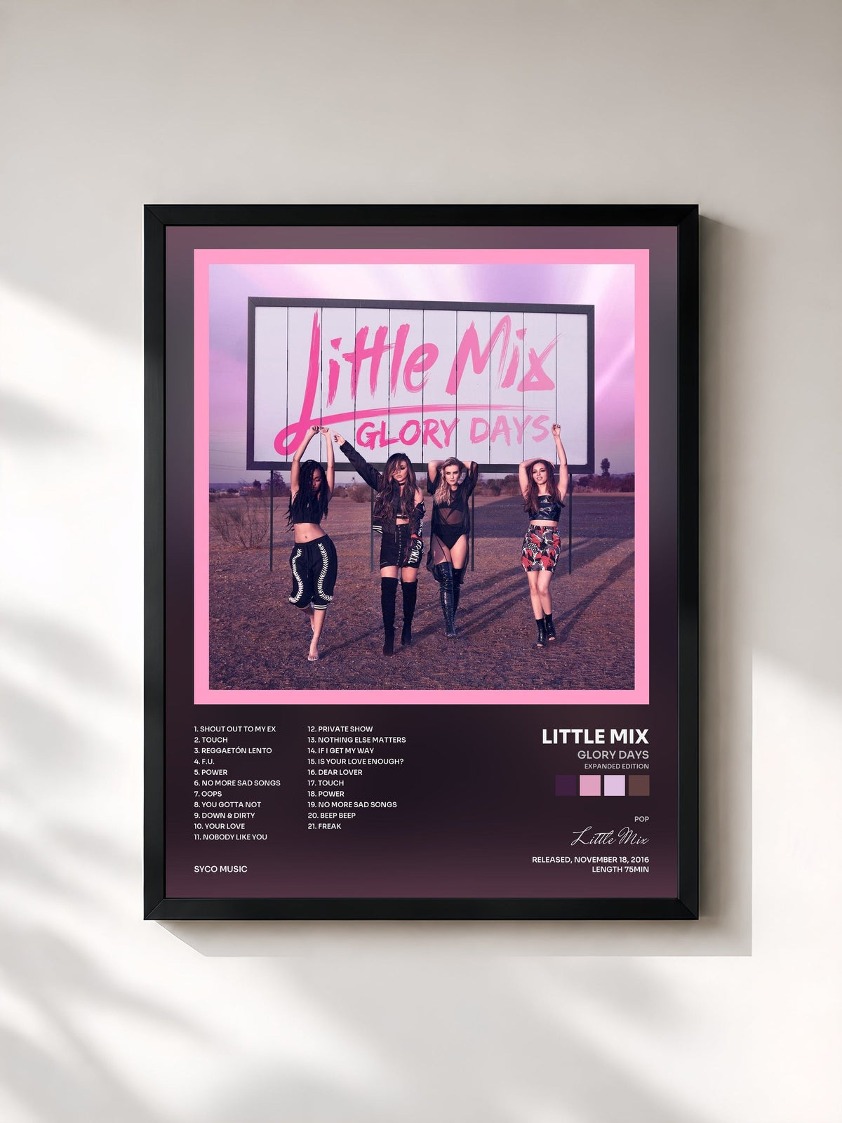 #noir Tableau de l'album Glory Days (Expanded Edition) de Little Mix, cadre noir, imprimé et encadré en France