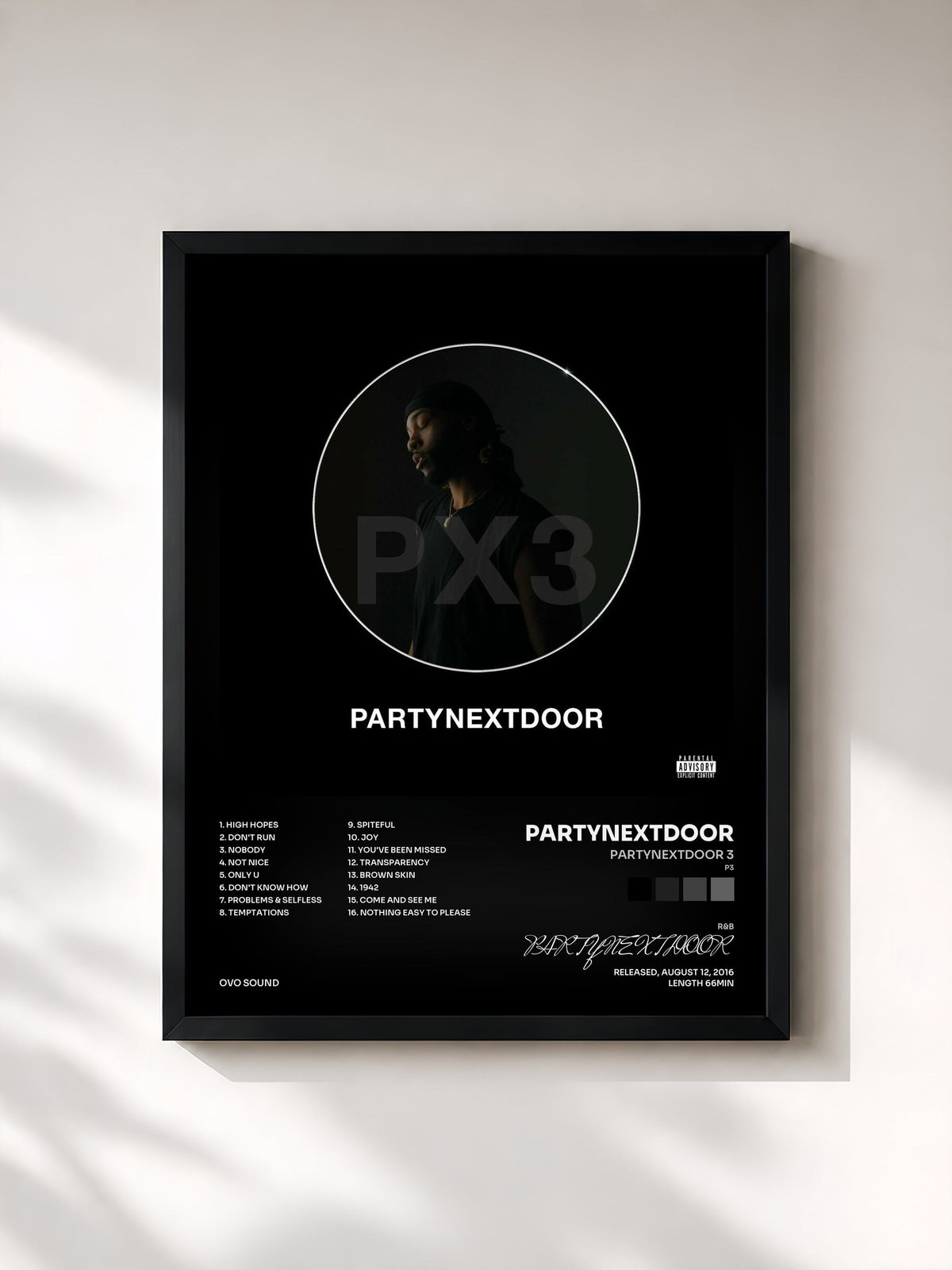 #noir PARTYNEXTDOOR 3 (P3) von PARTYNEXTDOOR als gerahmter Kunstdruck, schwarzer Rahmen, gedruckt und gerahmt in Frankreich