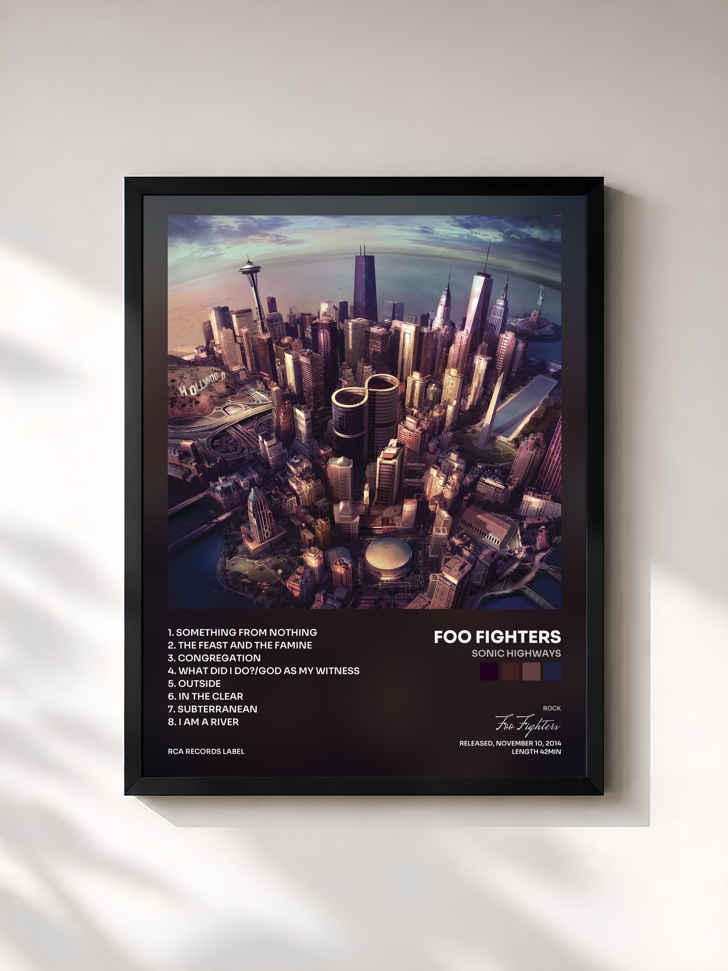 #noir Tableau de l'album Sonic Highways de Foo Fighters, cadre noir, imprimé et encadré en France