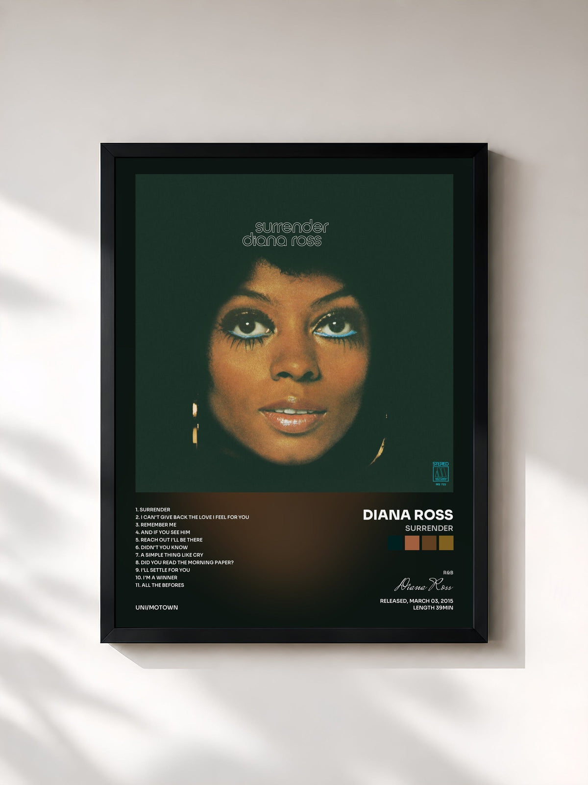 #noir Tableau de l'album Surrender de Diana Ross, cadre noir, imprimé et encadré en France