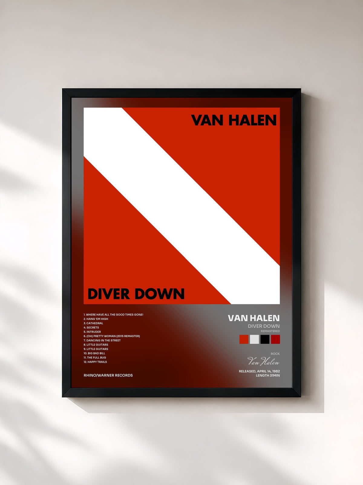 #noir Tableau de l'album Diver Down (Remastered) de Van Halen, cadre noir, imprimé et encadré en France