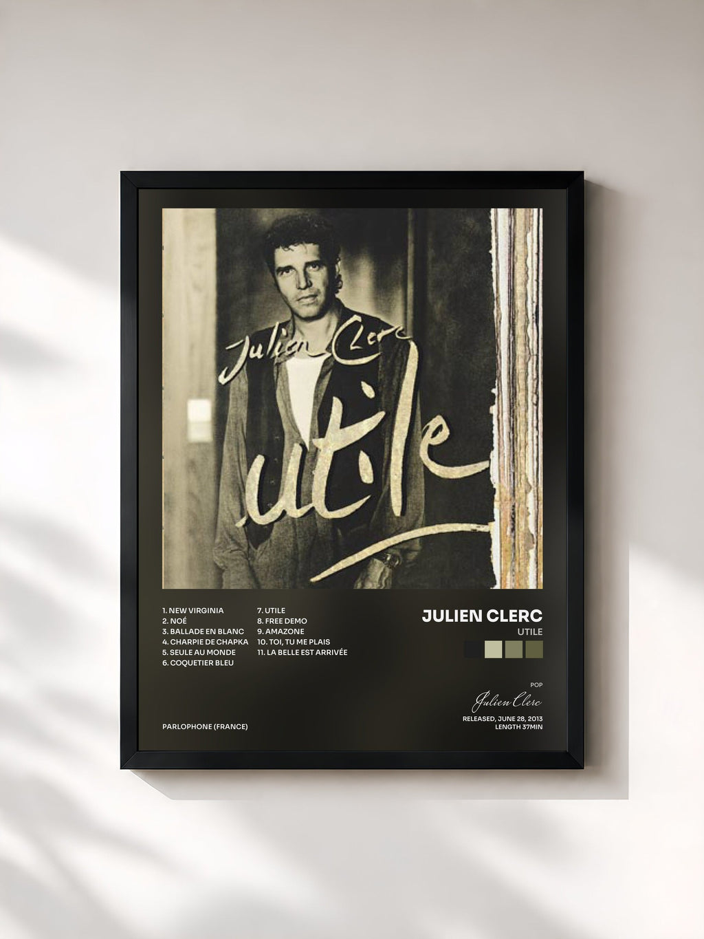 #noir Utile by Julien Clerc as a framed art print, black frame, printed and framed in France