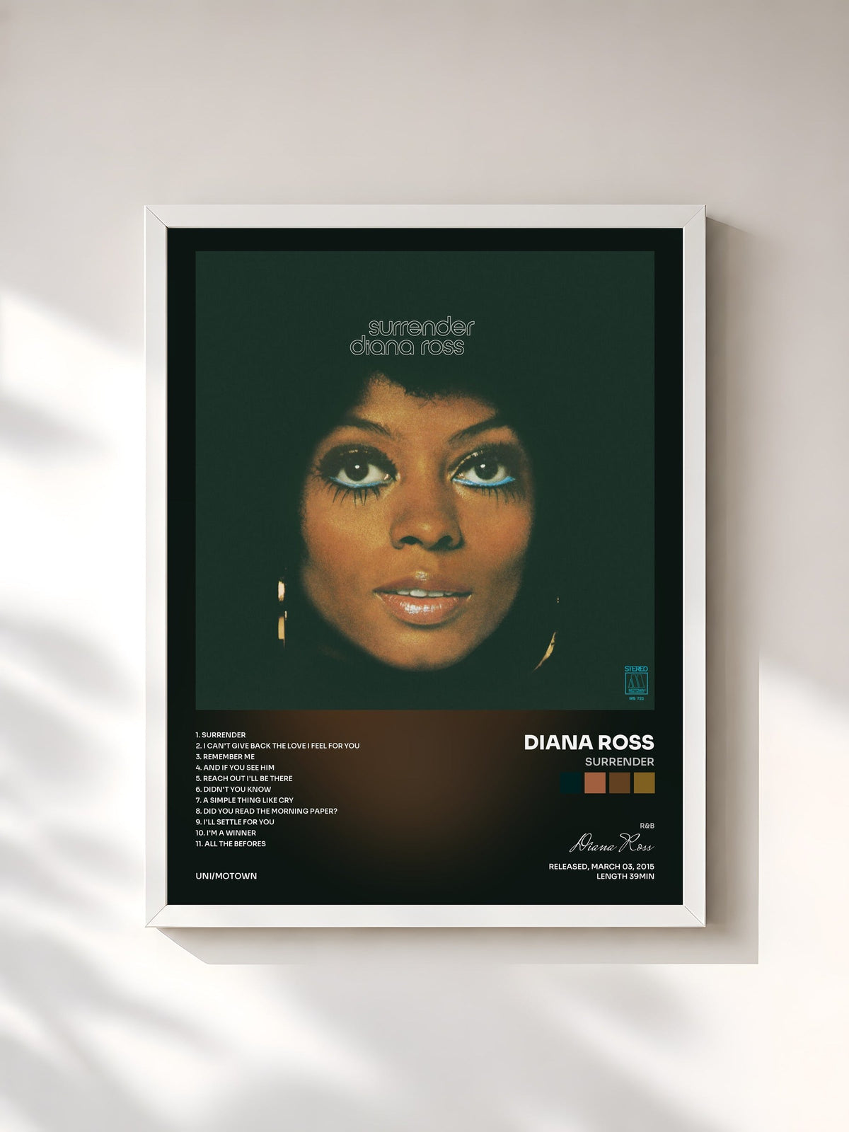 #blanc Tableau de l'album Surrender de Diana Ross, cadre blanc, imprimé et encadré en France