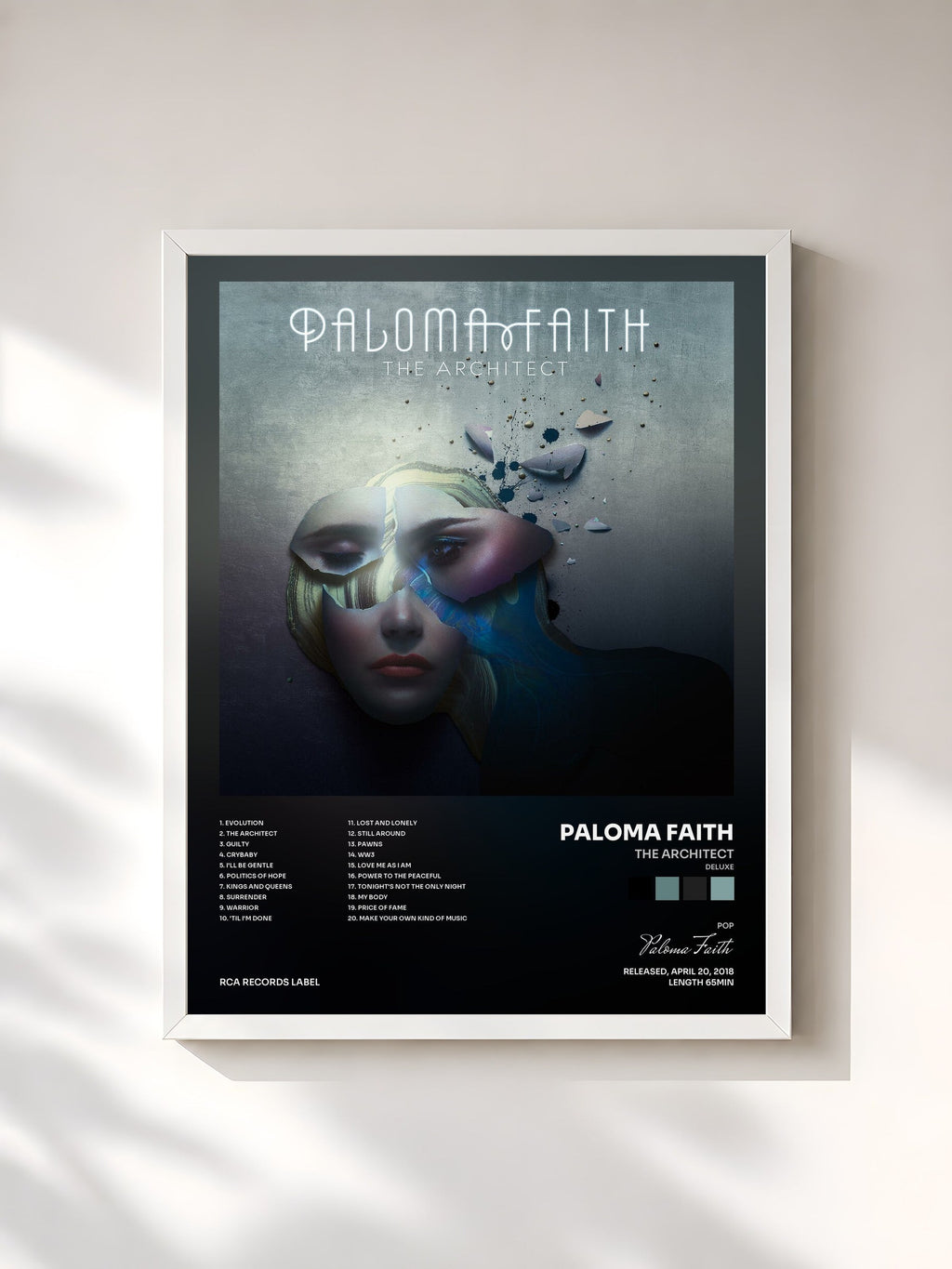 #blanc Tableau de l'album The Architect (Deluxe) de Paloma Faith, cadre blanc, imprimé et encadré en France