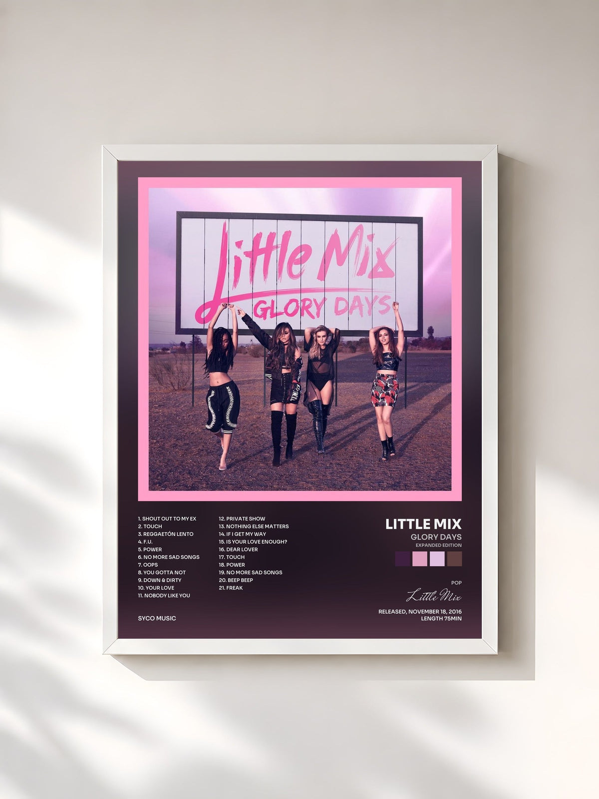 #blanc Tableau de l'album Glory Days (Expanded Edition) de Little Mix, cadre blanc, imprimé et encadré en France