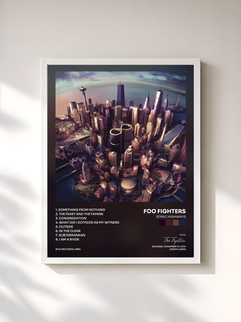 #blanc Sonic Highways di Foo Fighters in stampa incorniciata, cornice bianca, stampata e incorniciata in Francia