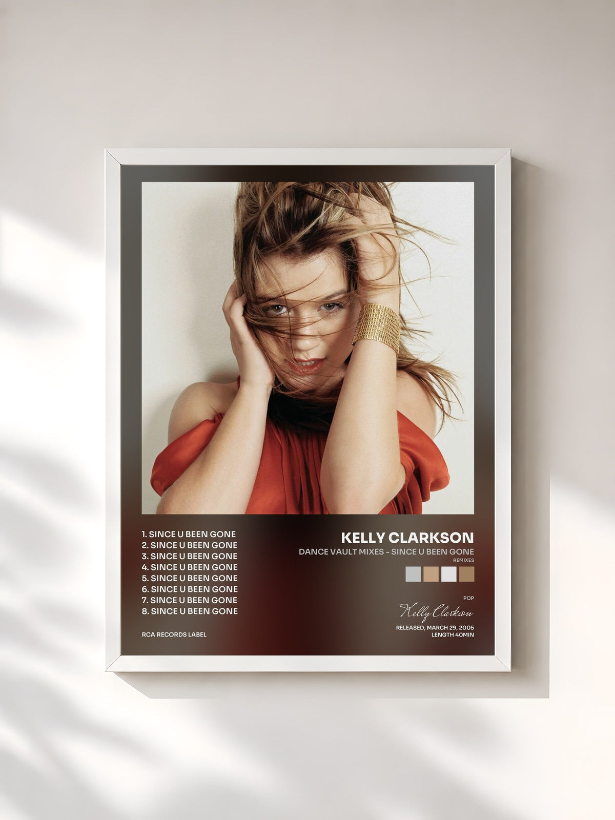 #blanc Tableau de l'album Dance Vault Mixes - Since U Been Gone (Remixes) de Kelly Clarkson, cadre blanc, imprimé et encadré en France