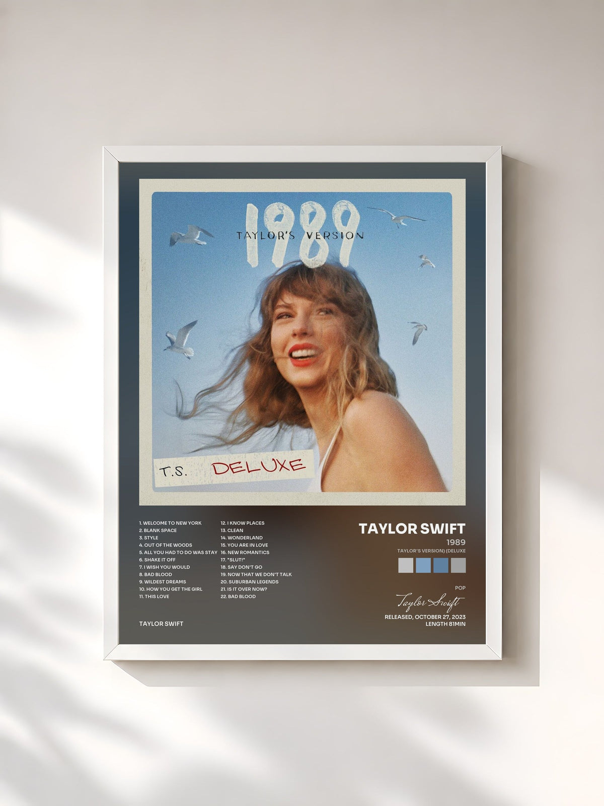 #blanc Tableau de l'album 1989 (Taylor's Version) (Deluxe) de Taylor Swift, cadre blanc, imprimé et encadré en France