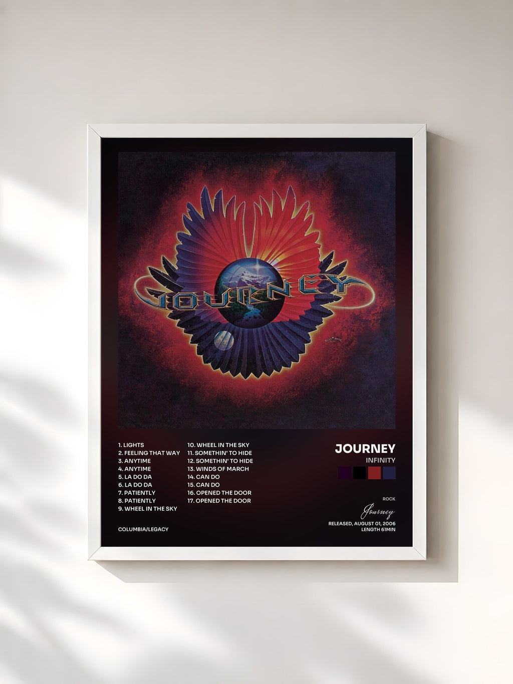 #blanc Tableau de l'album Infinity de Journey, cadre blanc, imprimé et encadré en France