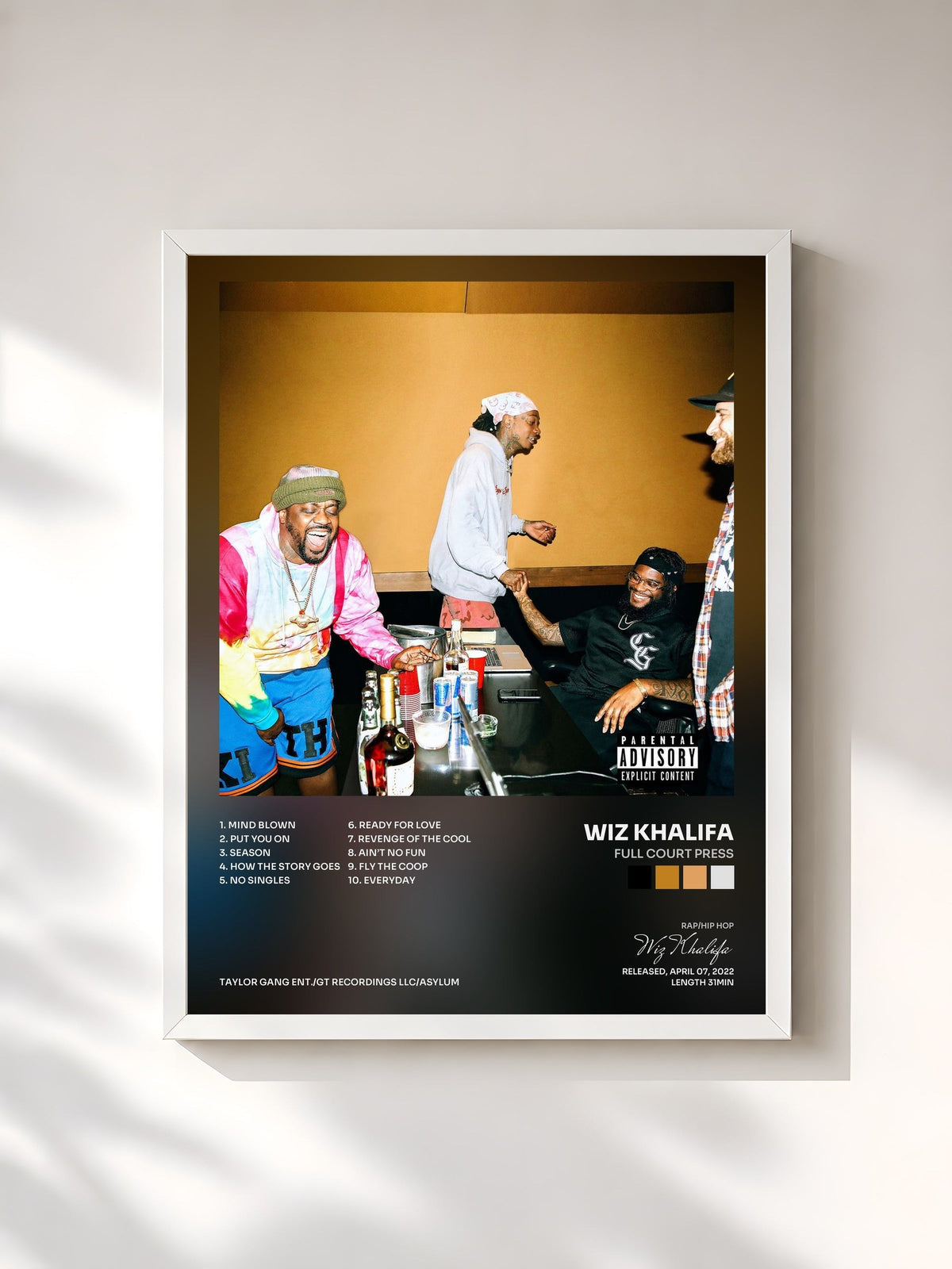 #blanc Tableau de l'album Full Court Press de Wiz Khalifa, cadre blanc, imprimé et encadré en France