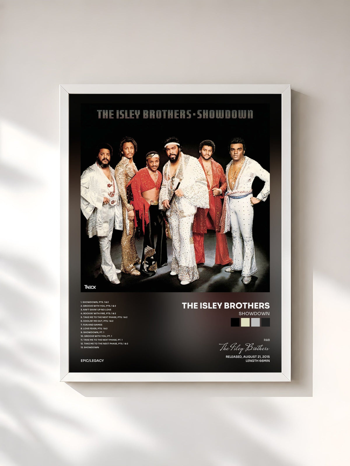 #blanc Tableau de l'album Showdown de The Isley Brothers, cadre blanc, imprimé et encadré en France