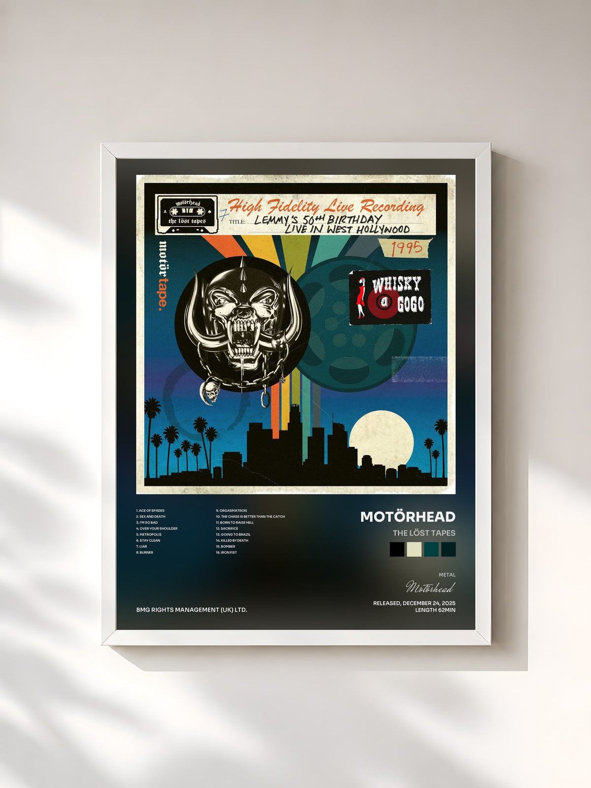 #blanc Tableau de l'album The Löst Tapes de Motörhead, cadre blanc, imprimé et encadré en France