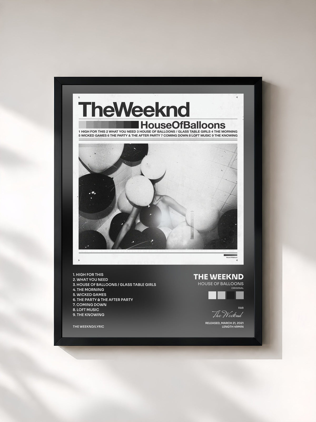 #noir Tableau de l'album House Of Balloons (Original) de The Weeknd, cadre noir, imprimé et encadré en France