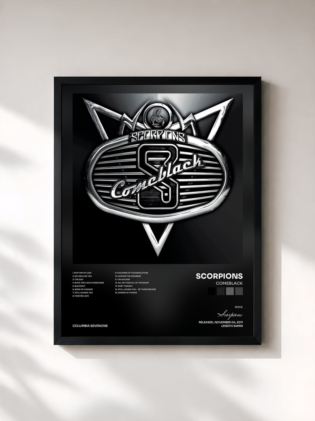 #noir Comeblack by Scorpions as a framed art print, black frame, printed and framed in France