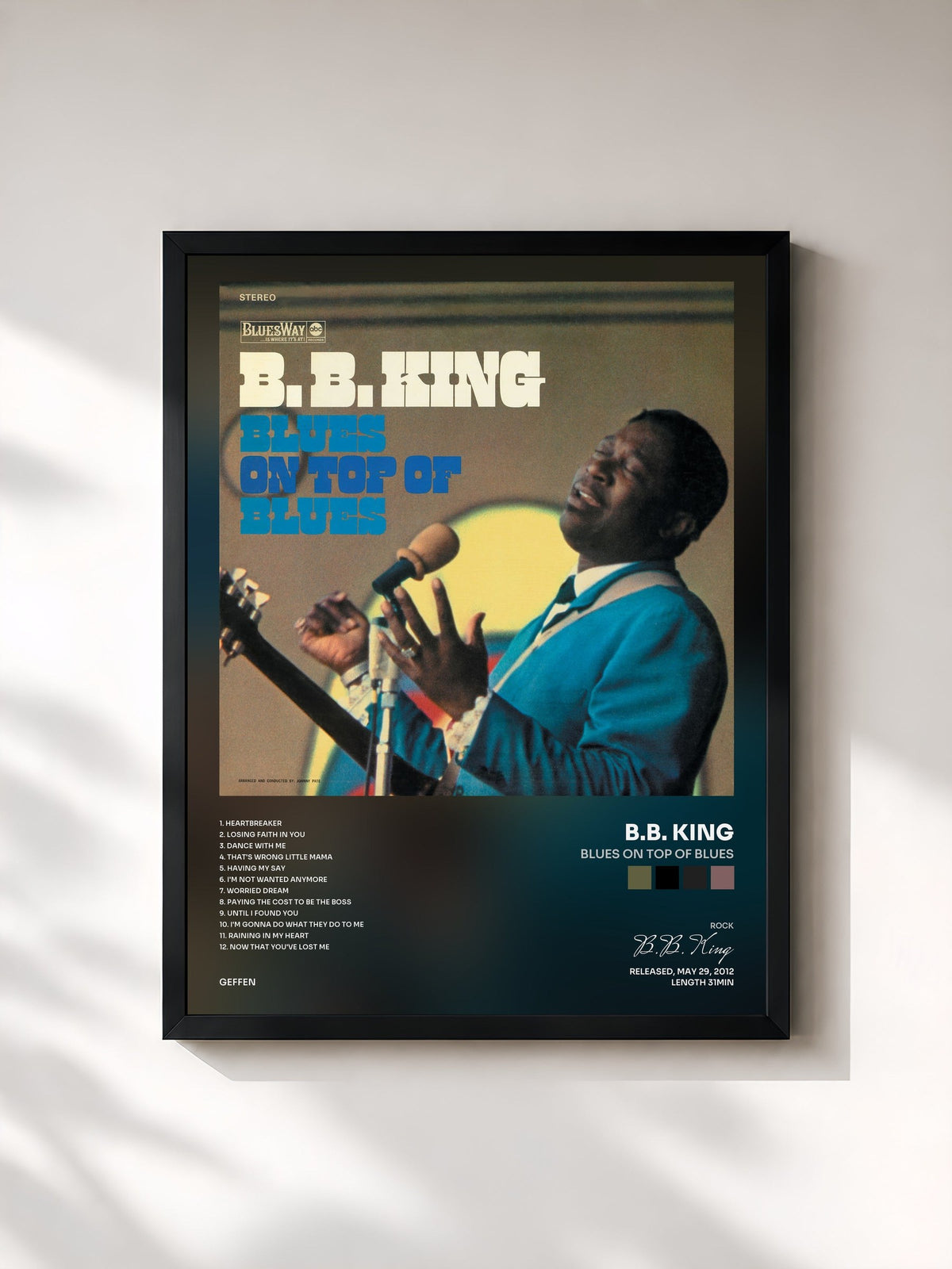 #noir Blues On Top Of Blues de B.B. King en lámina enmarcada, marco negro, impresa y enmarcada en Francia