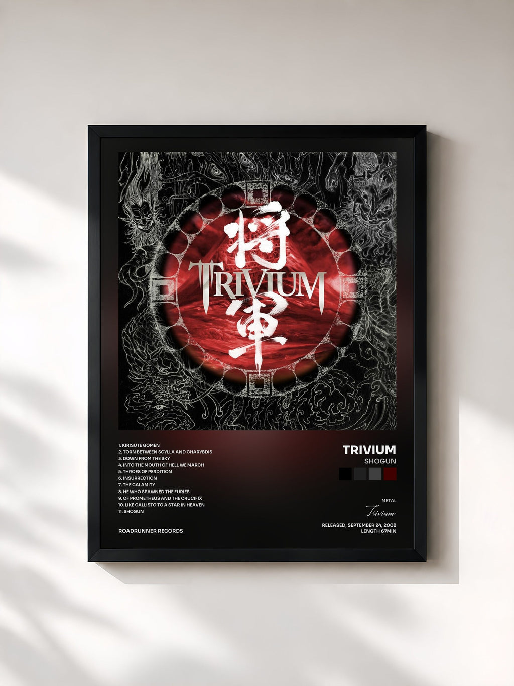 #noir Shogun de Trivium en lámina enmarcada, marco negro, impresa y enmarcada en Francia