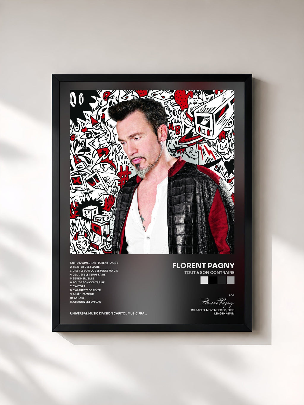 #noir Tableau de l'album Tout & Son Contraire de Florent Pagny, cadre noir, imprimé et encadré en France