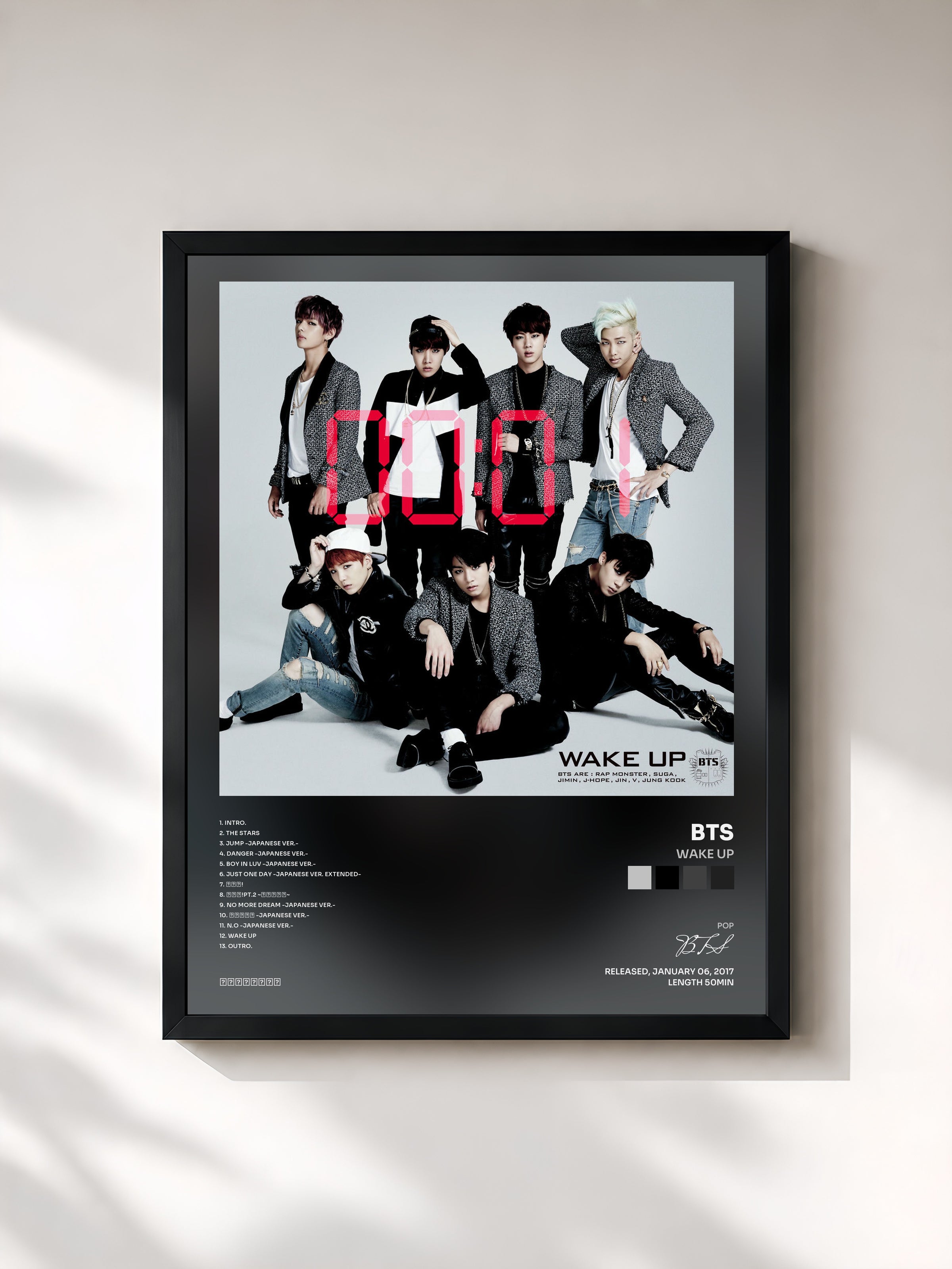 #noir WAKE UP by BTS as a framed art print, black frame, printed and framed in France